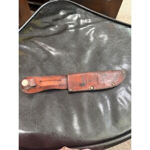 Vintage Wildcat Brown Leather Knife Sheath Embossed Logo Riveted Belt Loop